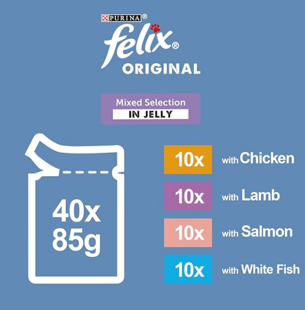 Felix Adult Wet Cat Food Mixed Selection in Jelly 40 x 85g