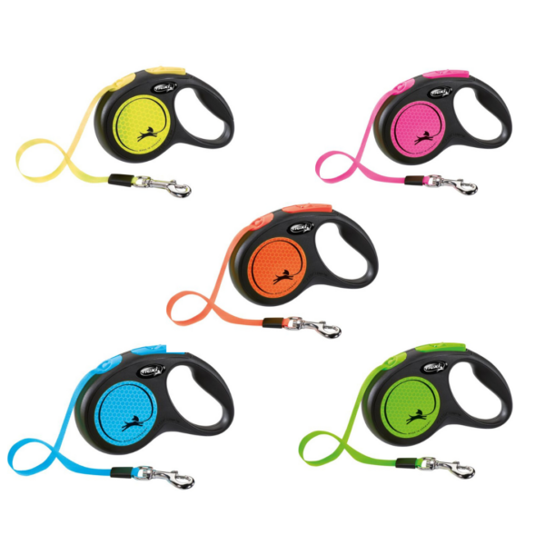 Flexi Neon Retractable Reflective Dog Lead - All Sizes