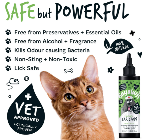 Bugalugs Antiseptic Ear Drops provide a comprehensive solution for ear care in pets, designed to relieve irritation caused by pollutants and irritants.