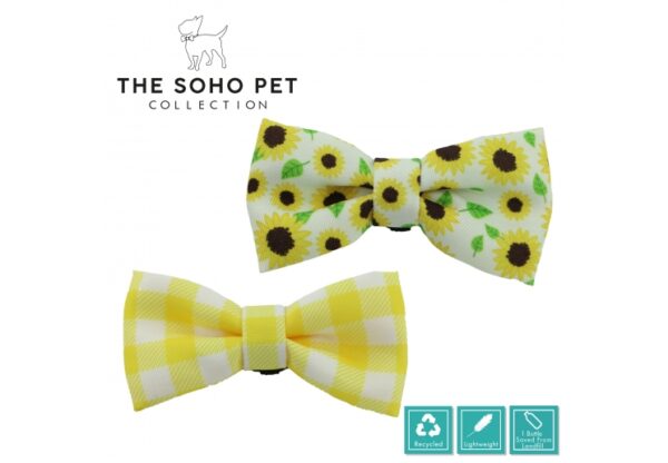 Ancol Sunflower & Yellow Check Patterned Bow Tie Set