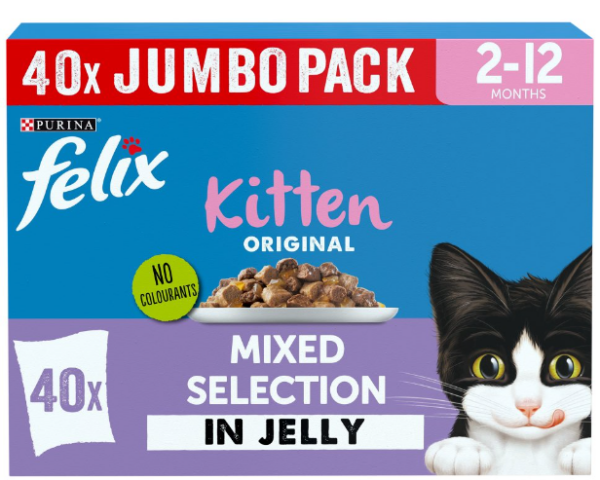 FELIX Original Kitten Mixed Selection in Jelly Wet Cat Food Pouch 40pk x 85g